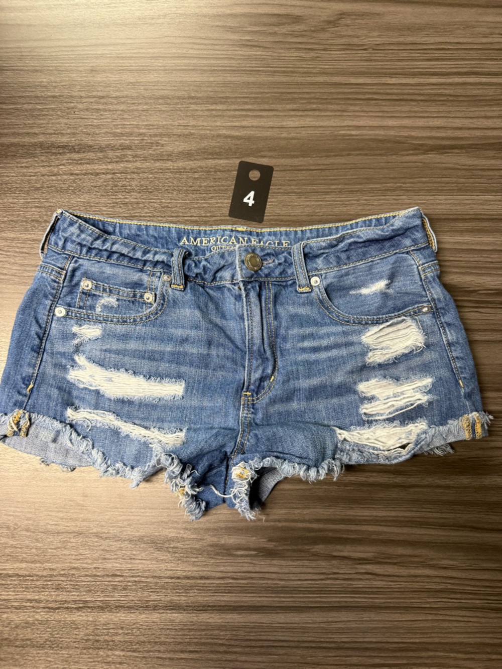 American Eagle Outfitters Distressed Light Blue High Waist Denim Shorts